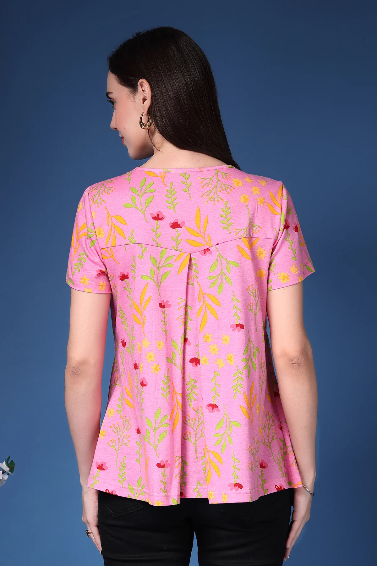 Baby Pink V Pleated Cotton Zipless Feeding Top - Image 3