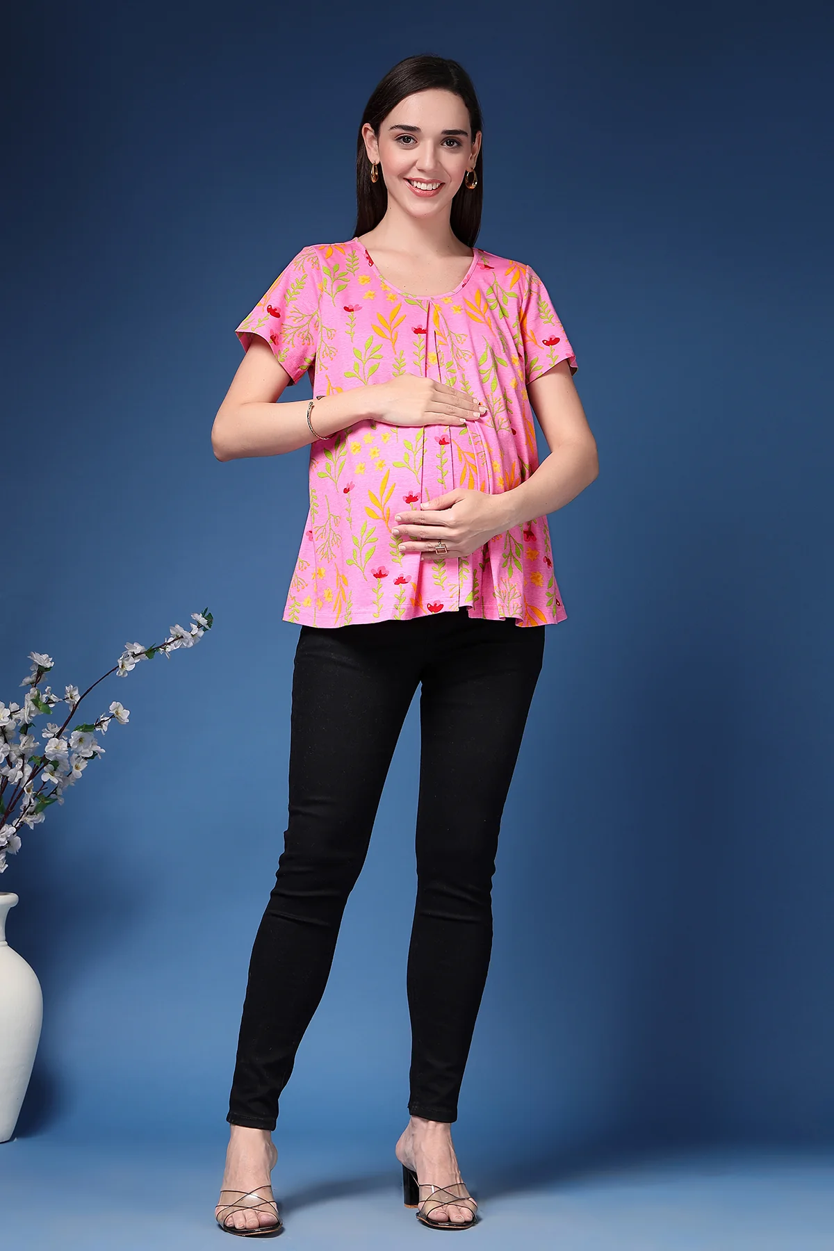 Baby Pink V Pleated Cotton Zipless Feeding Top - Image 7