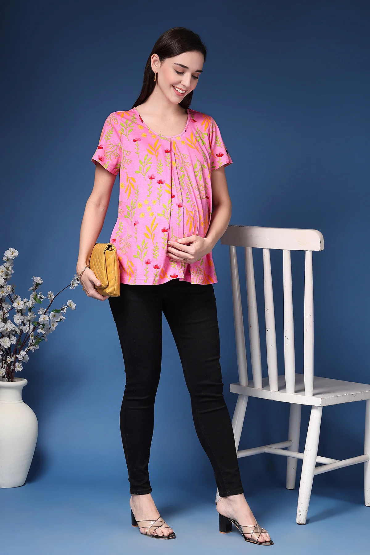 Baby Pink V Pleated Cotton Zipless Feeding Top - Image 9