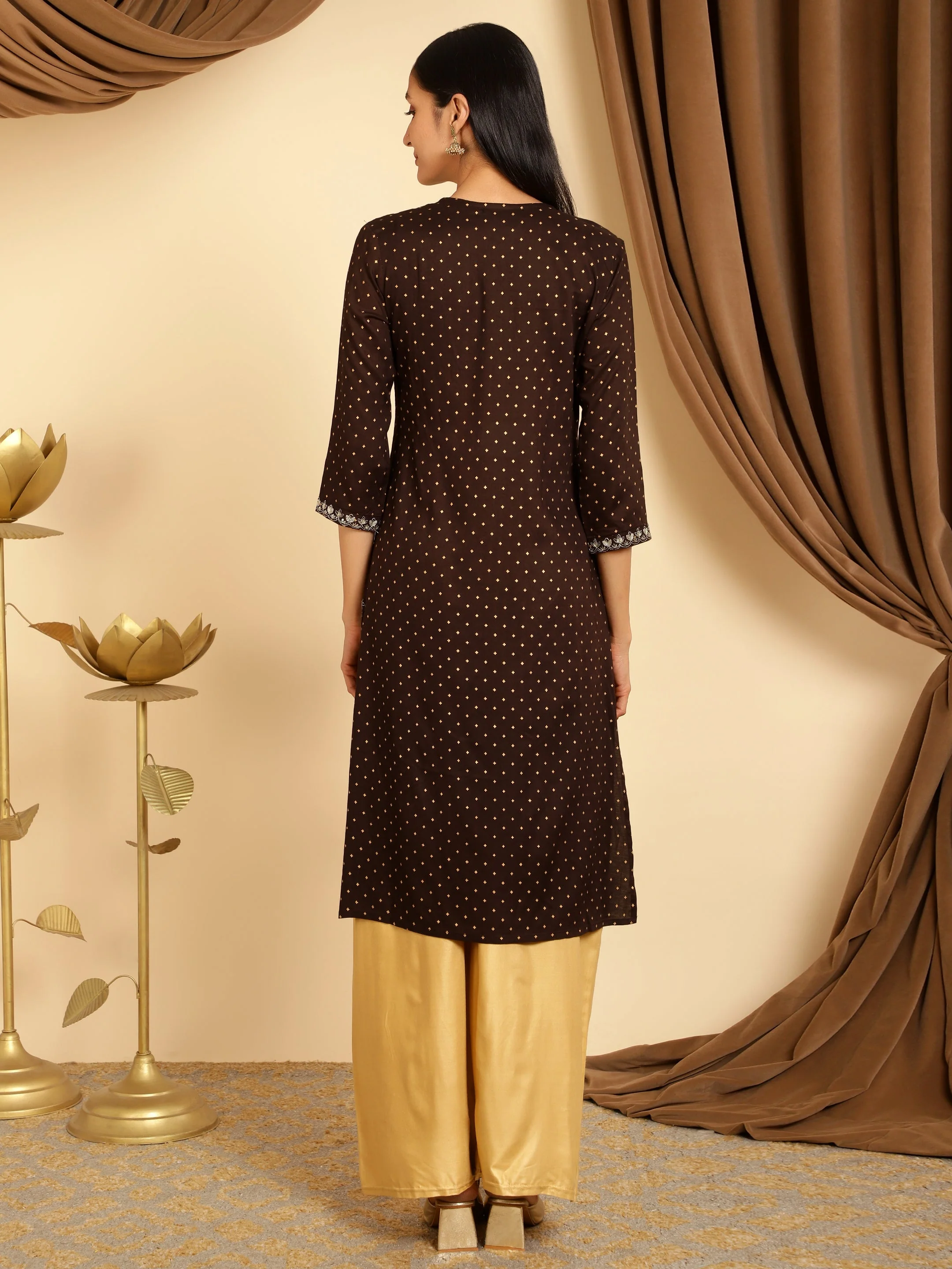 Brown sequins embroidered maternity kurti - Image 7