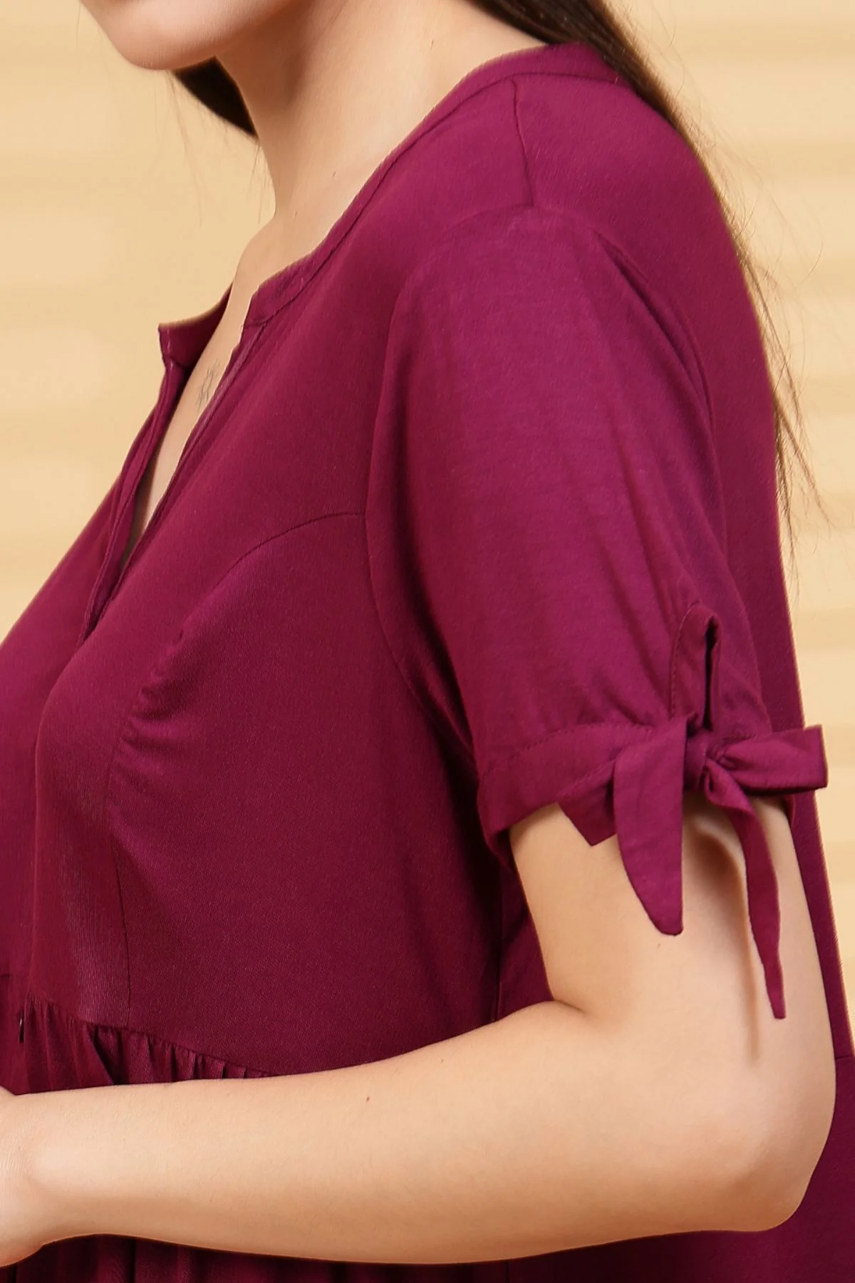 Burgundy Solid Button Top For Zipless Feeding - Image 10