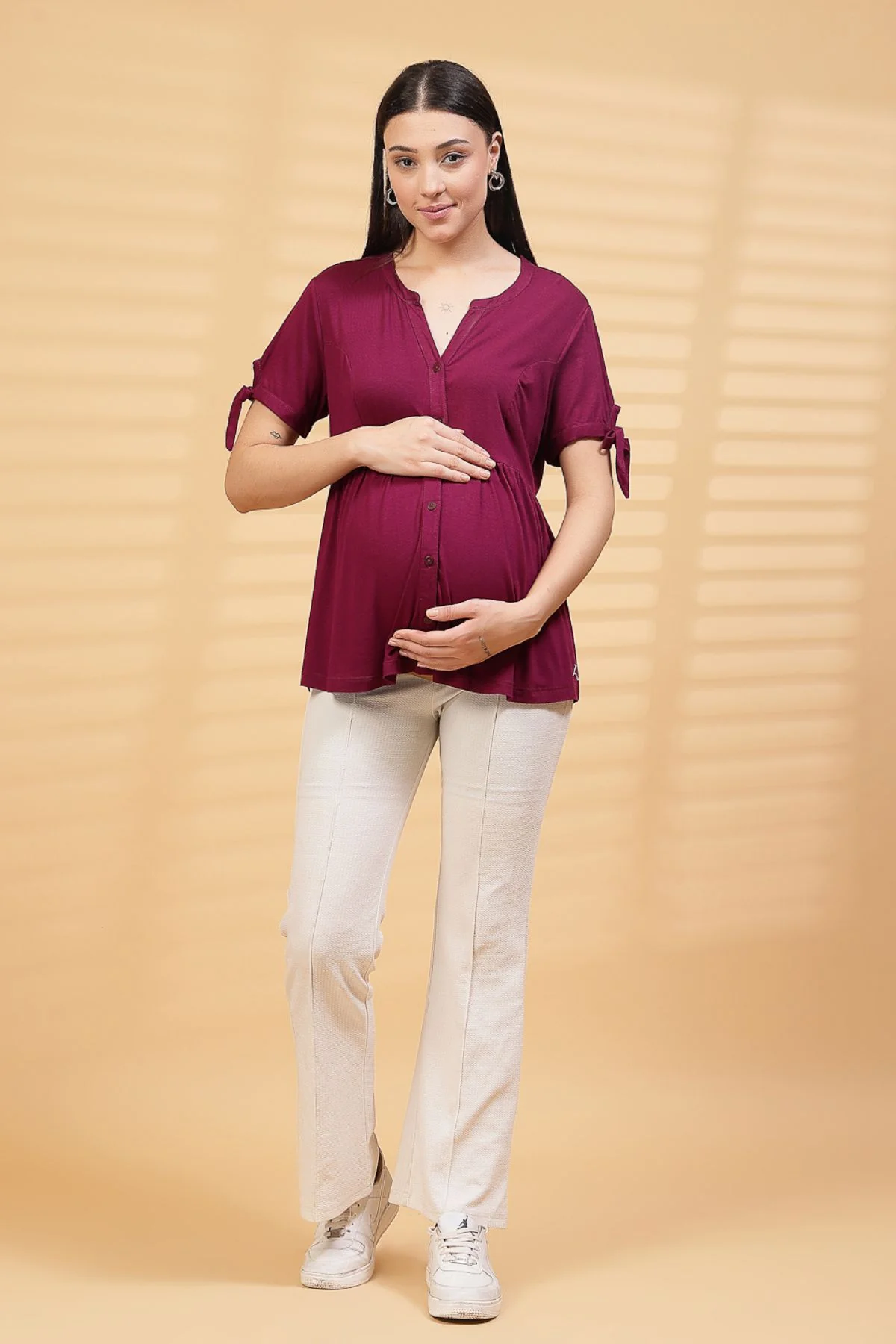 Burgundy Solid Button Top For Zipless Feeding - Image 12