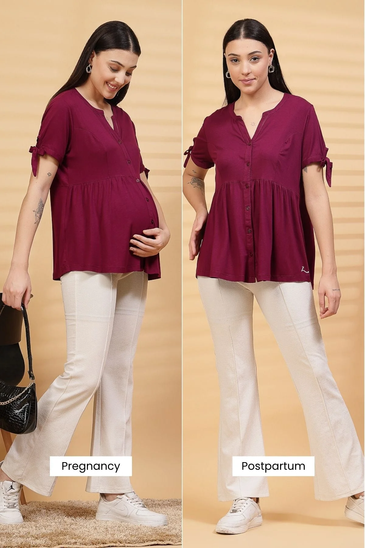 Burgundy Solid Button Top For Zipless Feeding - Image 15