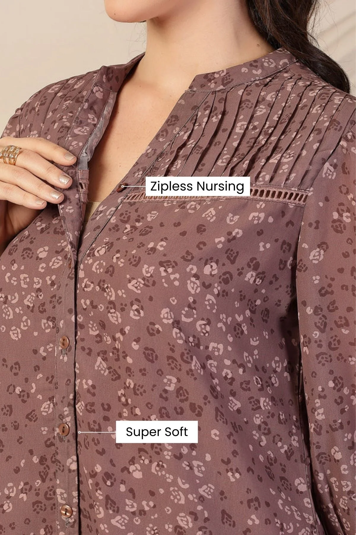 Dusty Rose Zipless Maternity Feeding Top - Brown - Image 13