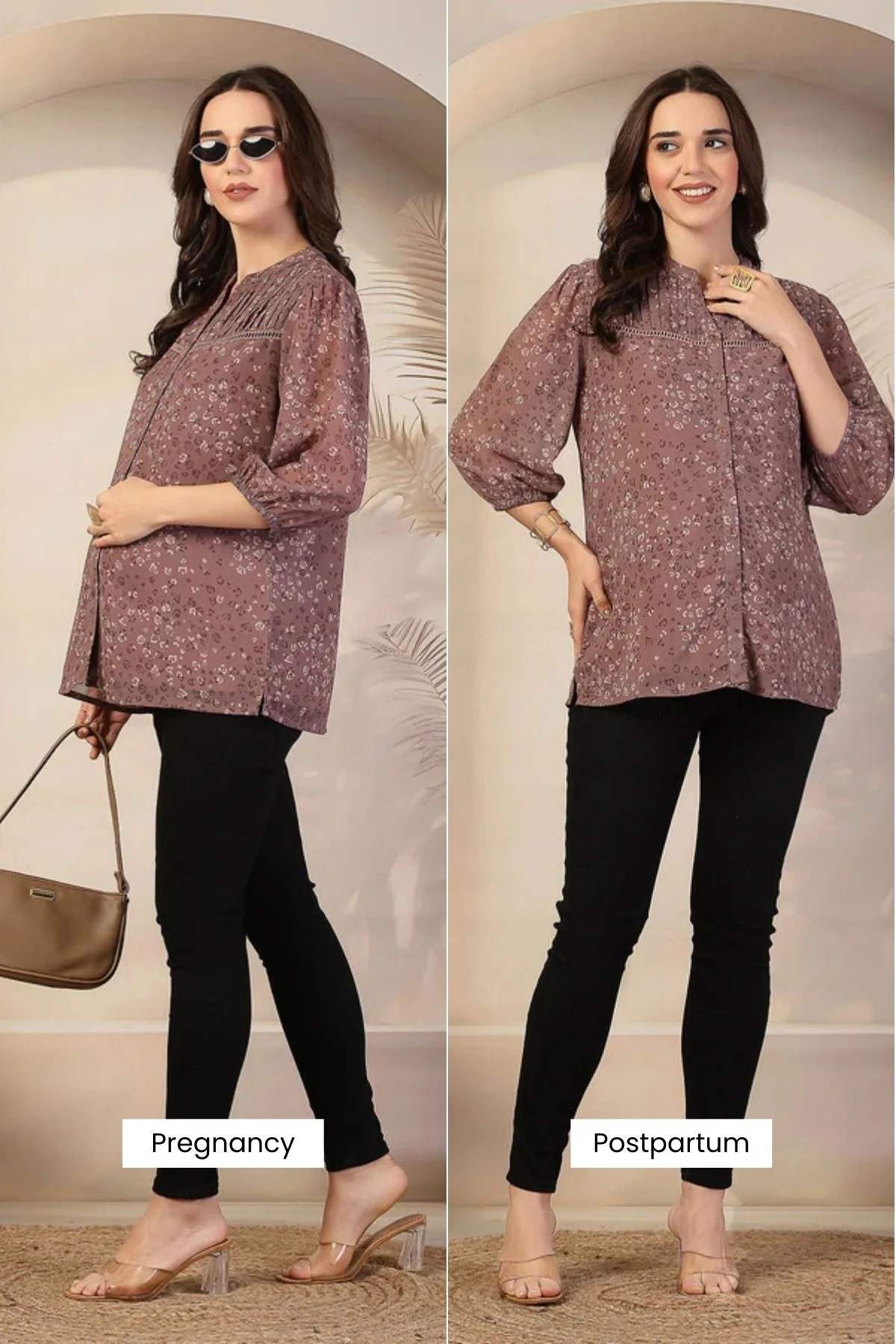 Dusty Rose Zipless Maternity Feeding Top - Brown - Image 14