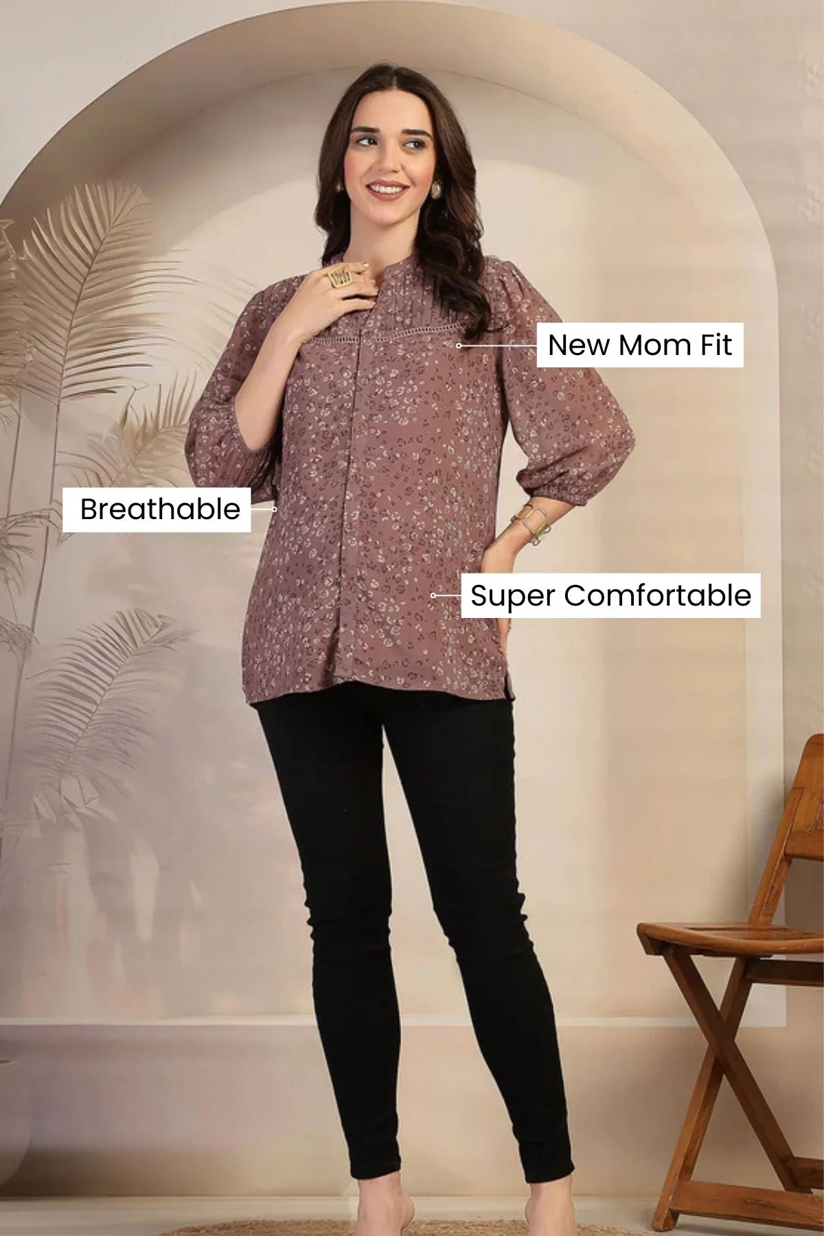 Dusty Rose Zipless Maternity Feeding Top - Brown - Image 15