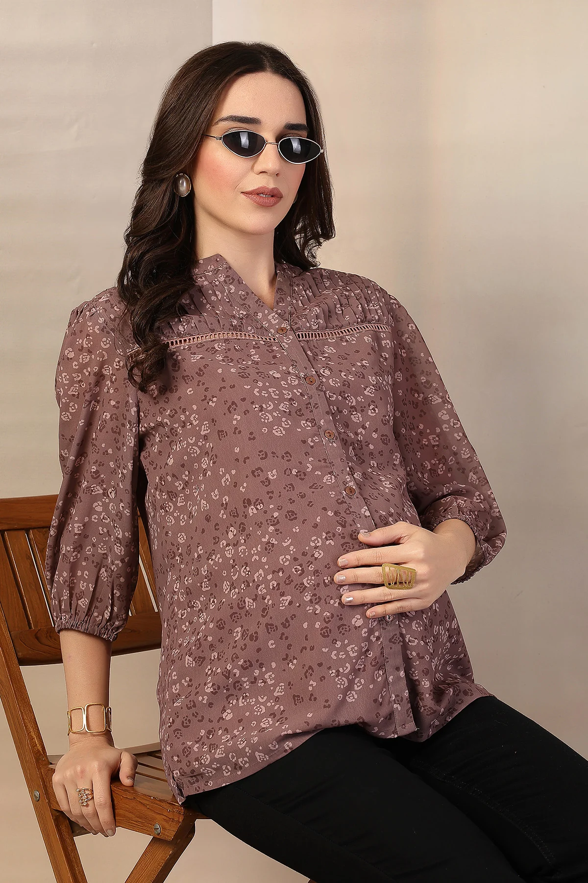 Dusty Rose Zipless Maternity Feeding Top - Brown - Image 9
