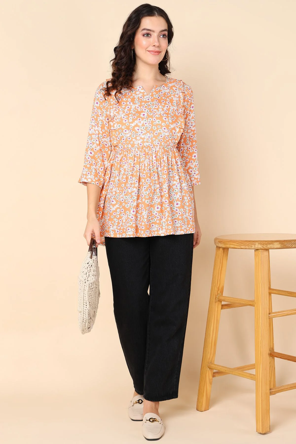 Elsa Cantaloupe Maternity Short Top with Pocket - Image 3