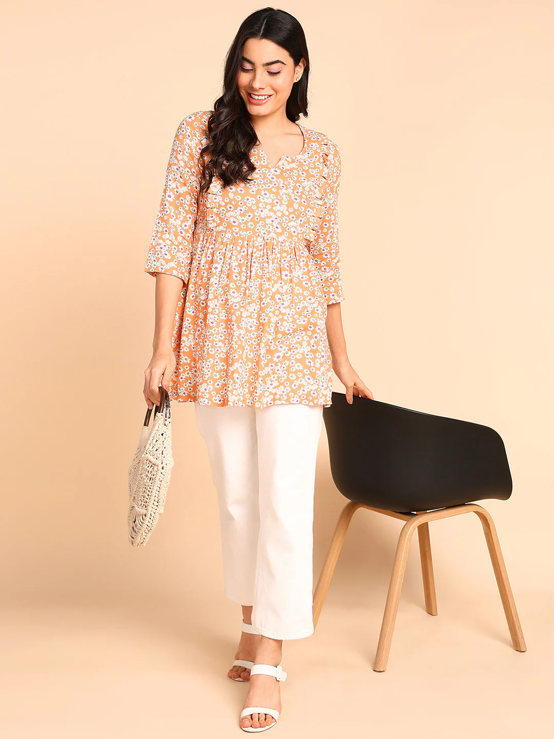 Elsa Cantaloupe Maternity Short Top with Pocket - Image 7