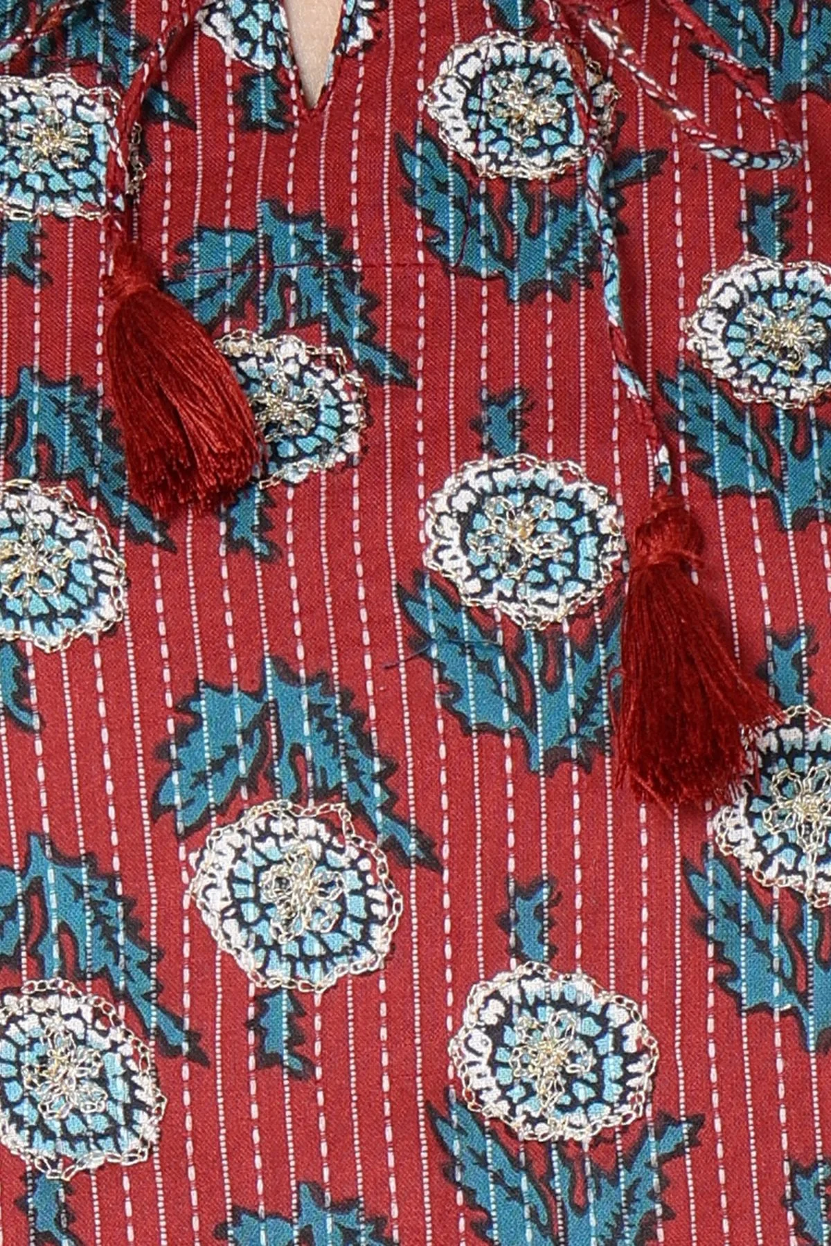 Ethnic Maroon Round Neck Feeding Kurti with Pocket - Image 5