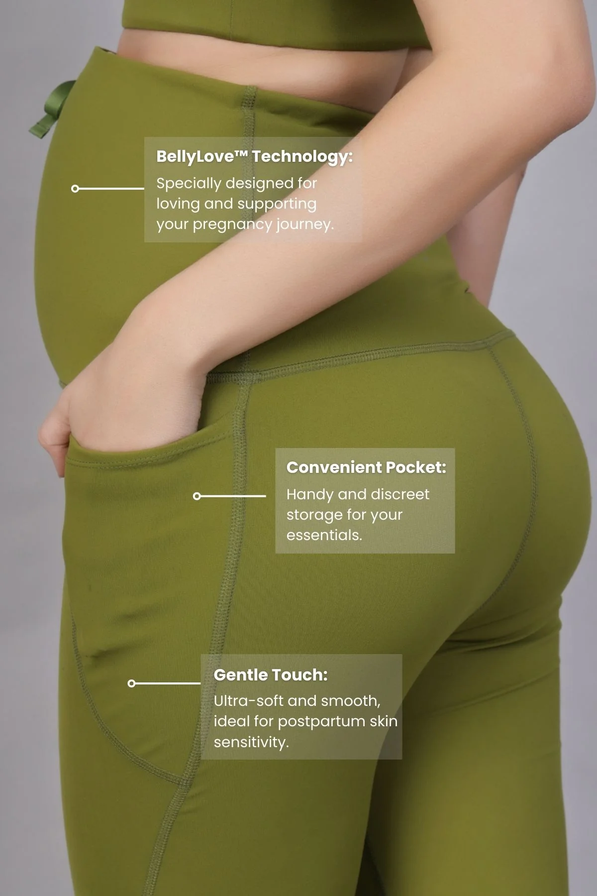 Full Bump-Coverage Olive Flair Maternity Pants - Image 3