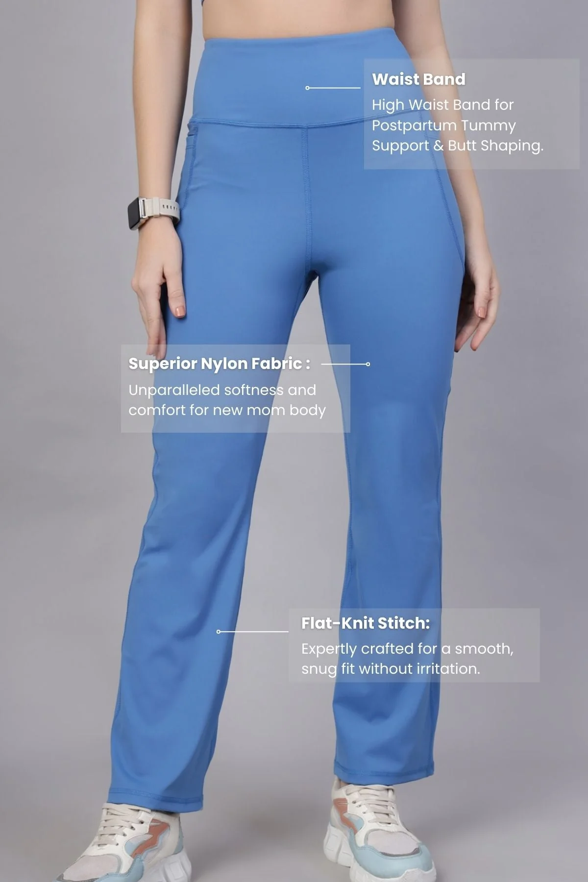 High Waisted Gentle Compression Blue Postpartum Pants - Image 10