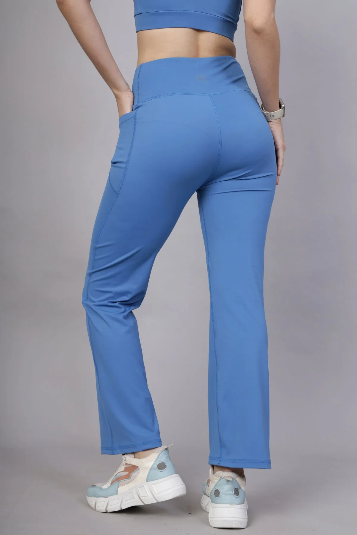 High Waisted Gentle Compression Blue Postpartum Pants - Image 7
