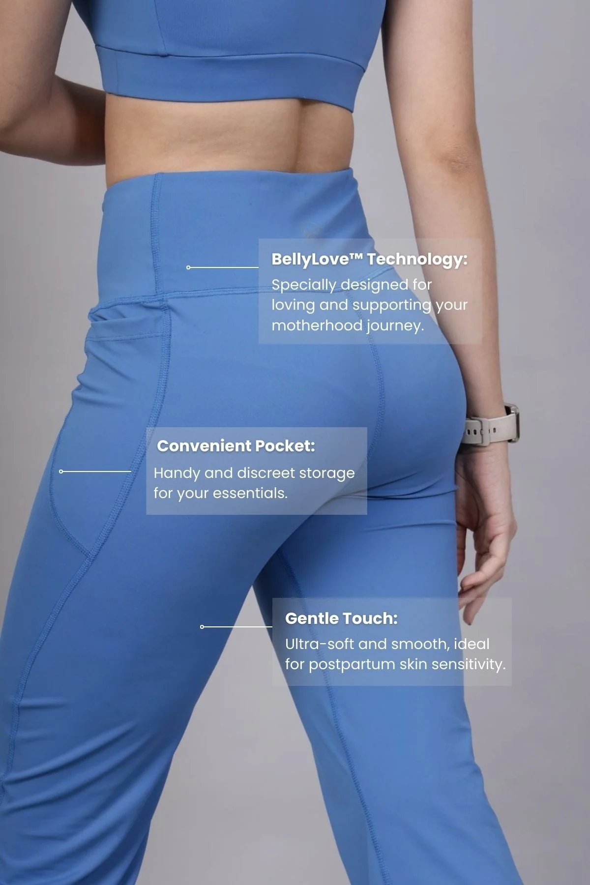 High Waisted Gentle Compression Blue Postpartum Pants - Image 9