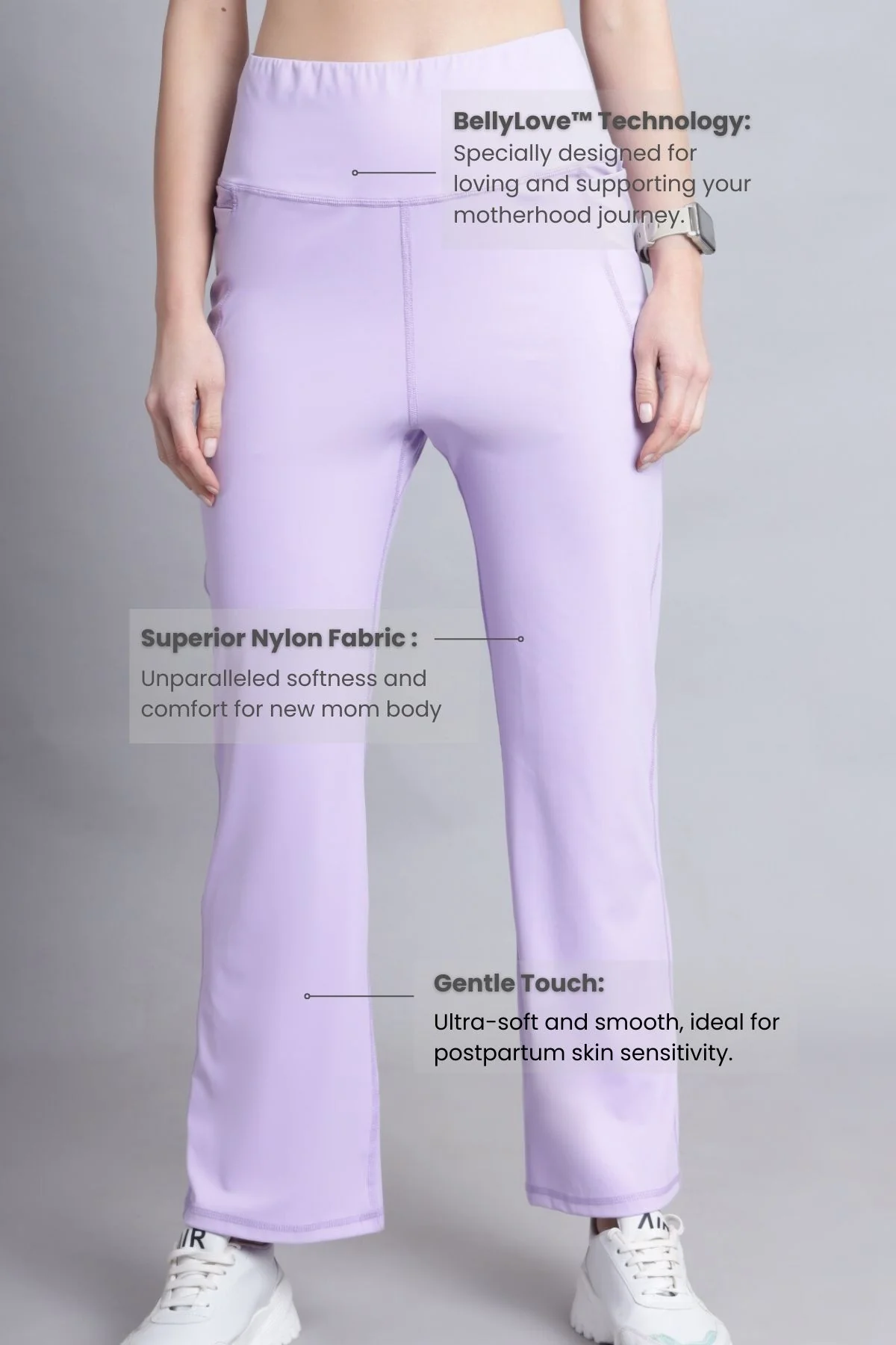High Waisted Gentle Compression Lavender Postpartum Pants - Image 4