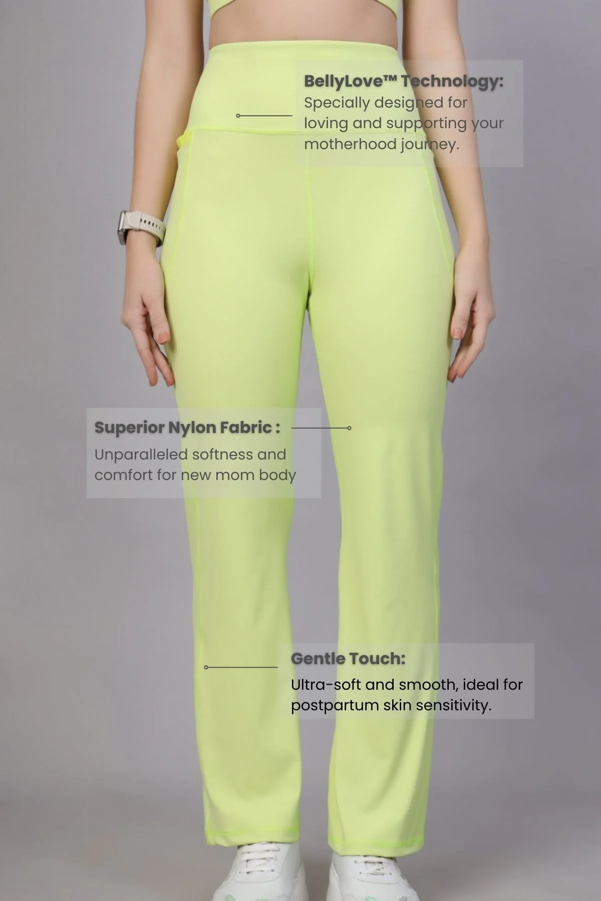 High Waisted Gentle Compression Lime Postpartum Pants - Image 4