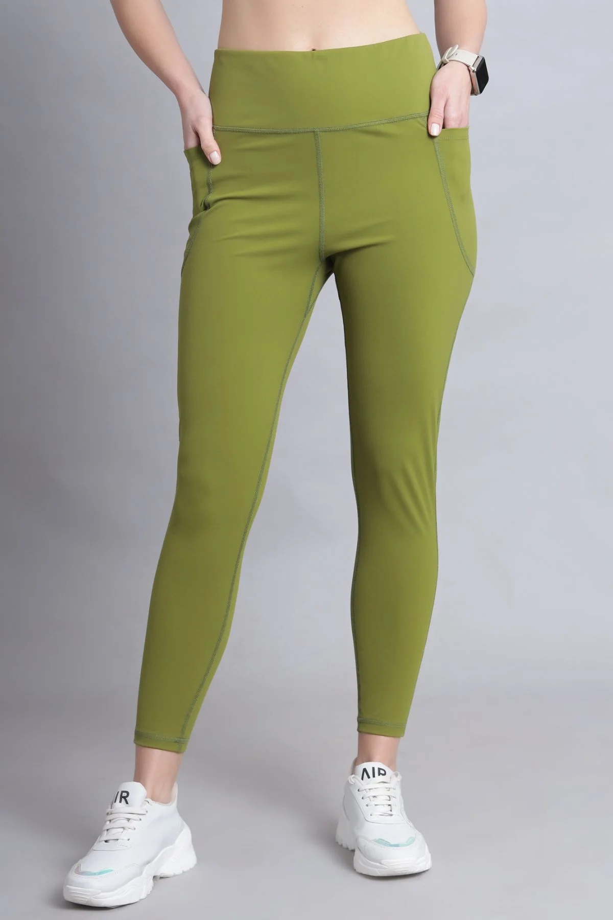 High Waisted Gentle Compression Olive Postpartum Leggings - Image 7