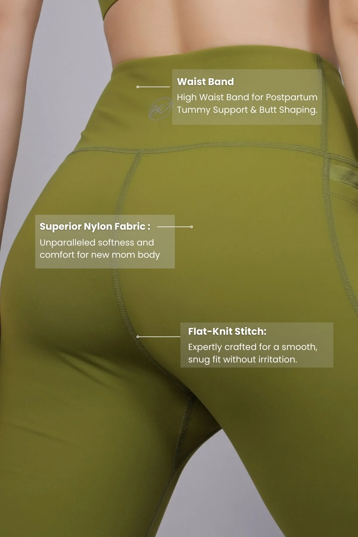 High Waisted Gentle Compression Olive Postpartum Pants - Image 3