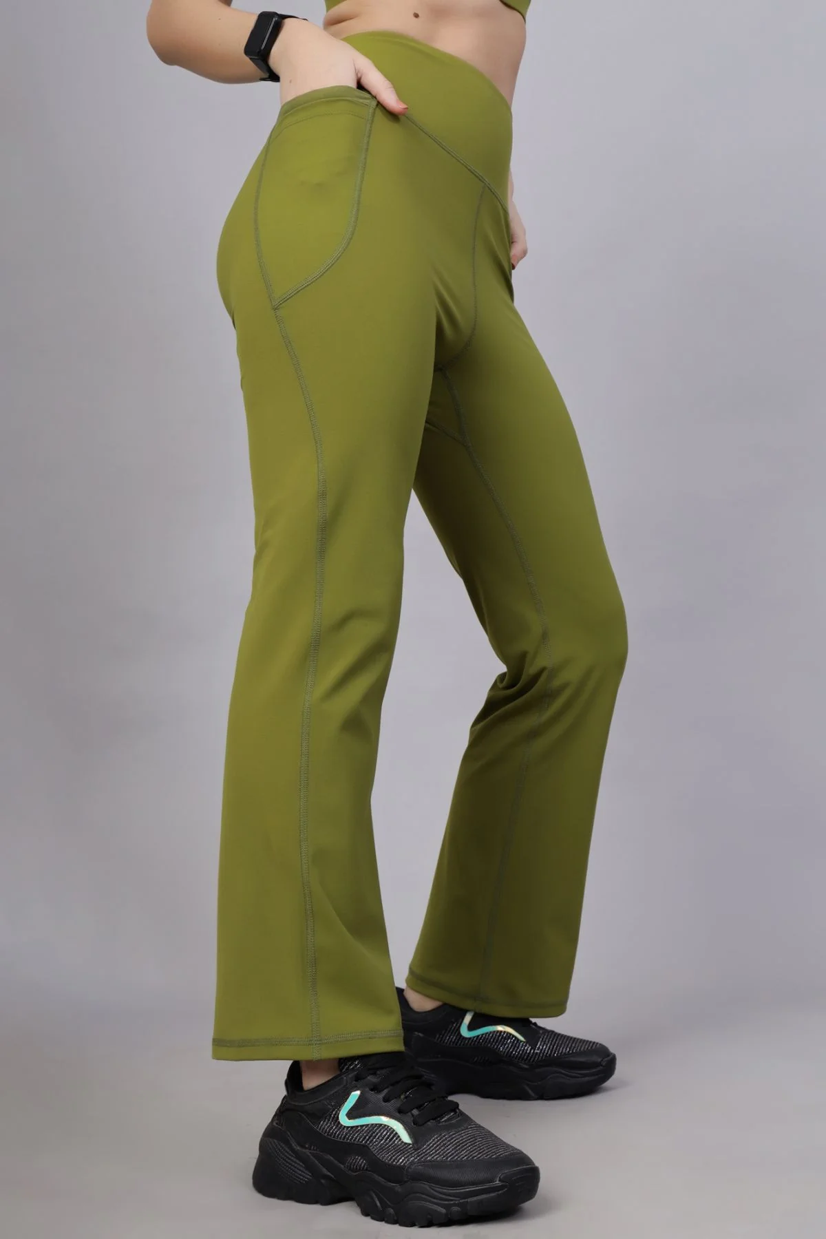 High Waisted Gentle Compression Olive Postpartum Pants - Image 4