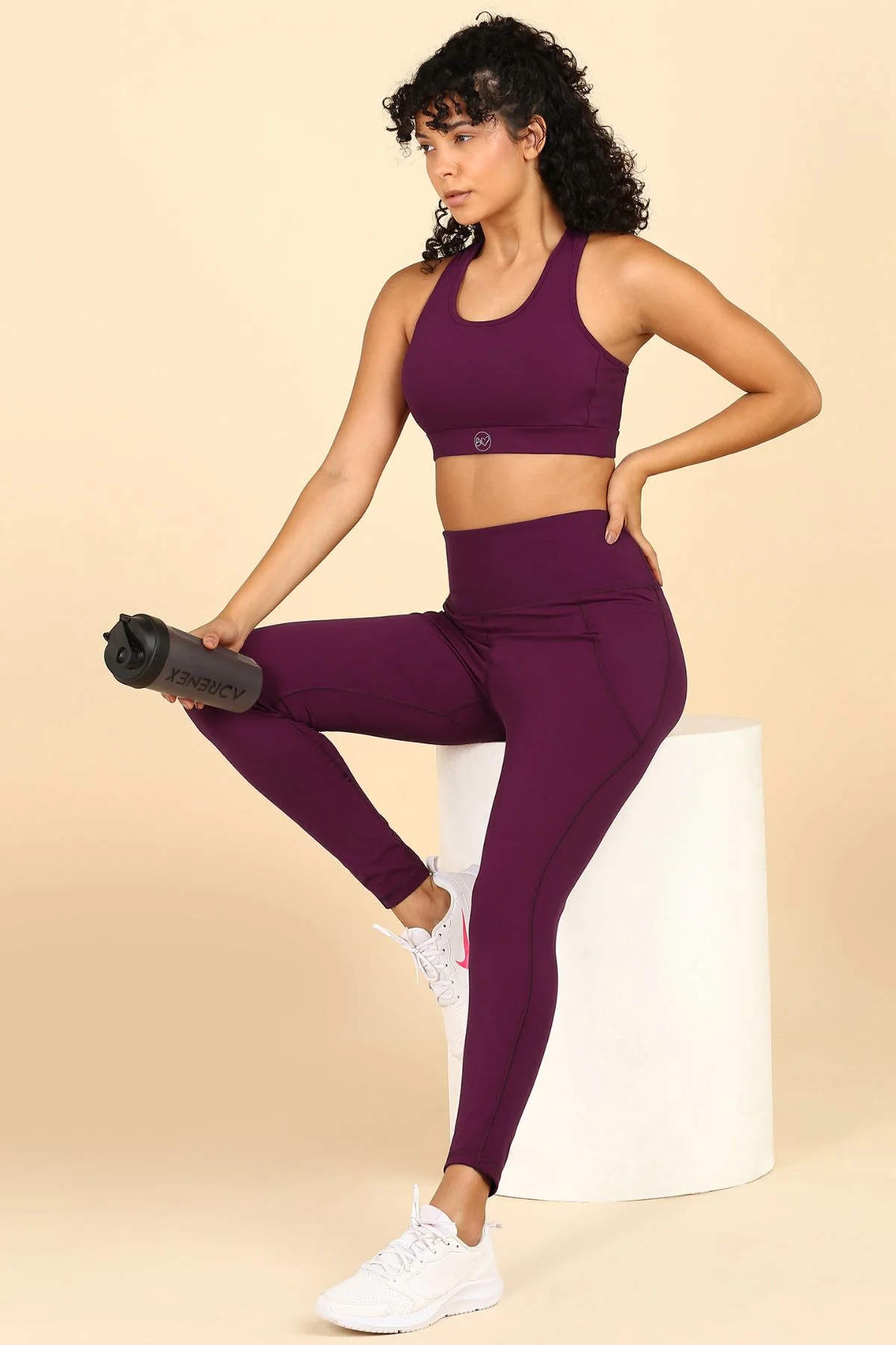 High Waisted Gentle Compression Wine Postpartum Leggings - Image 8