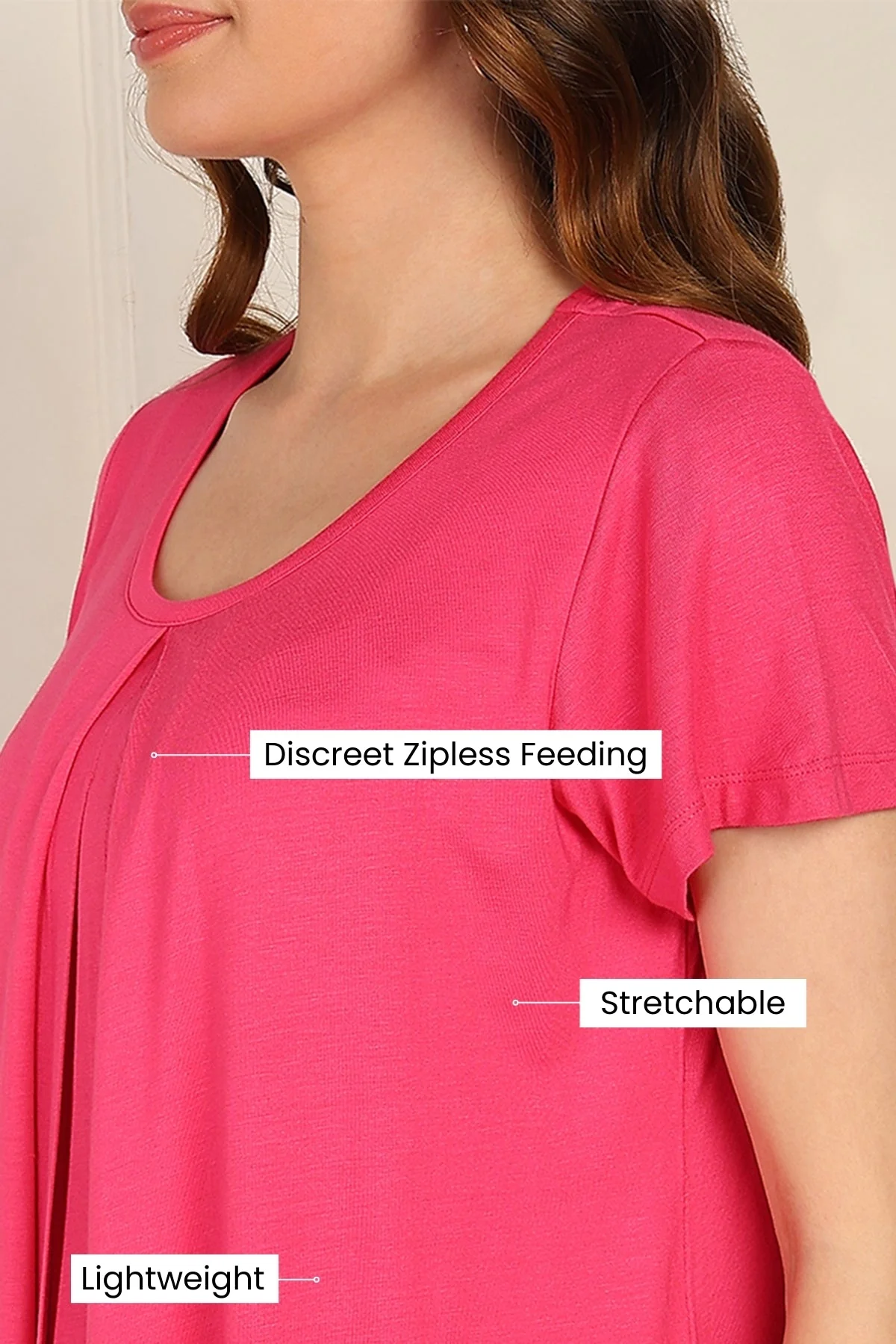 Fuchsia Front & Back Pleated Zipless Nursing Top - Image 5