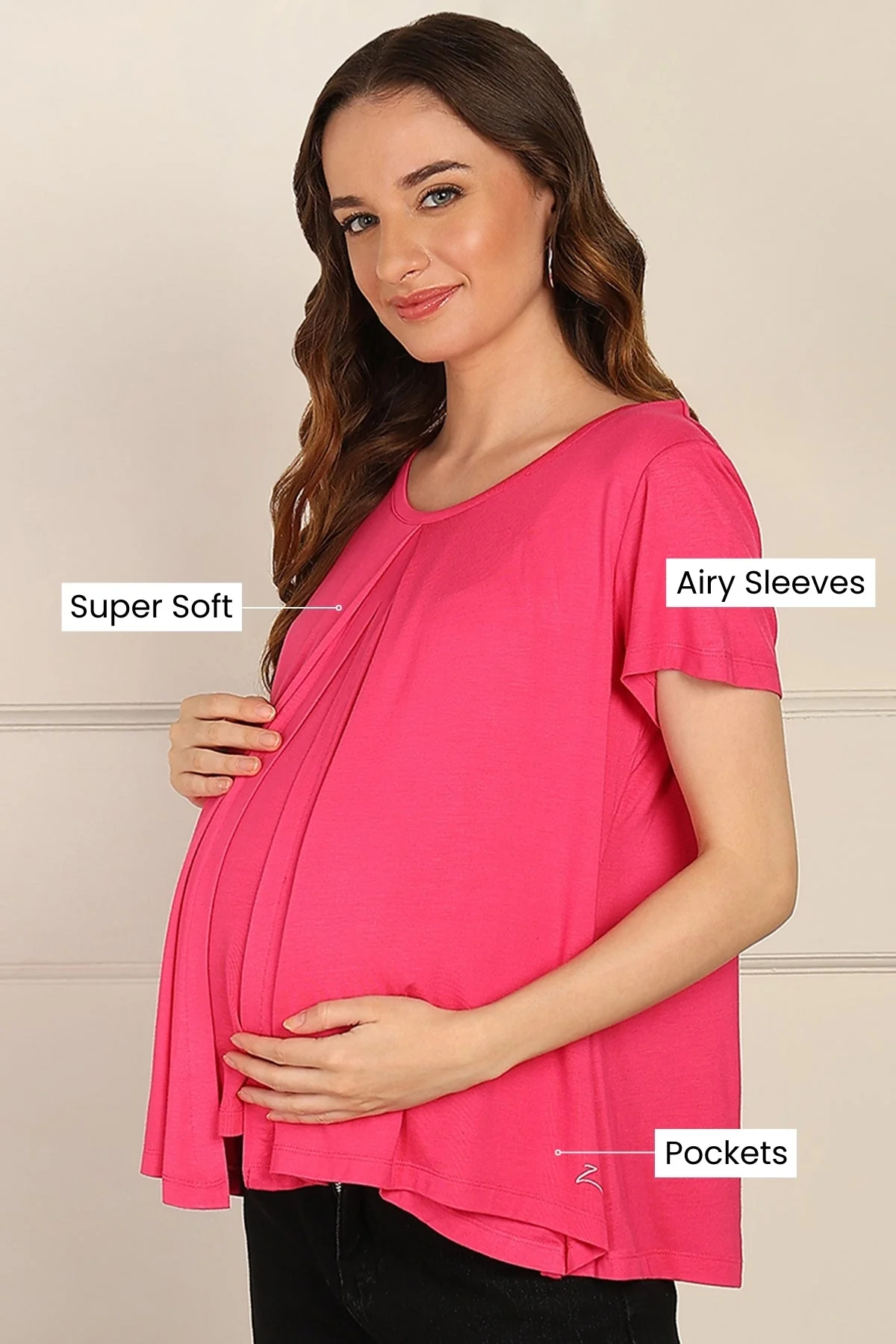 Fuchsia Front & Back Pleated Zipless Nursing Top - Image 6