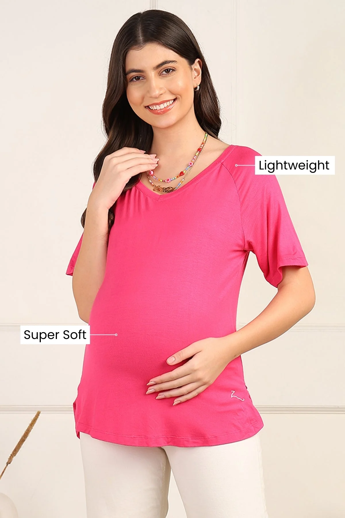 Fuchsia Solid Nursing Top with Side Zip Access - Image 4