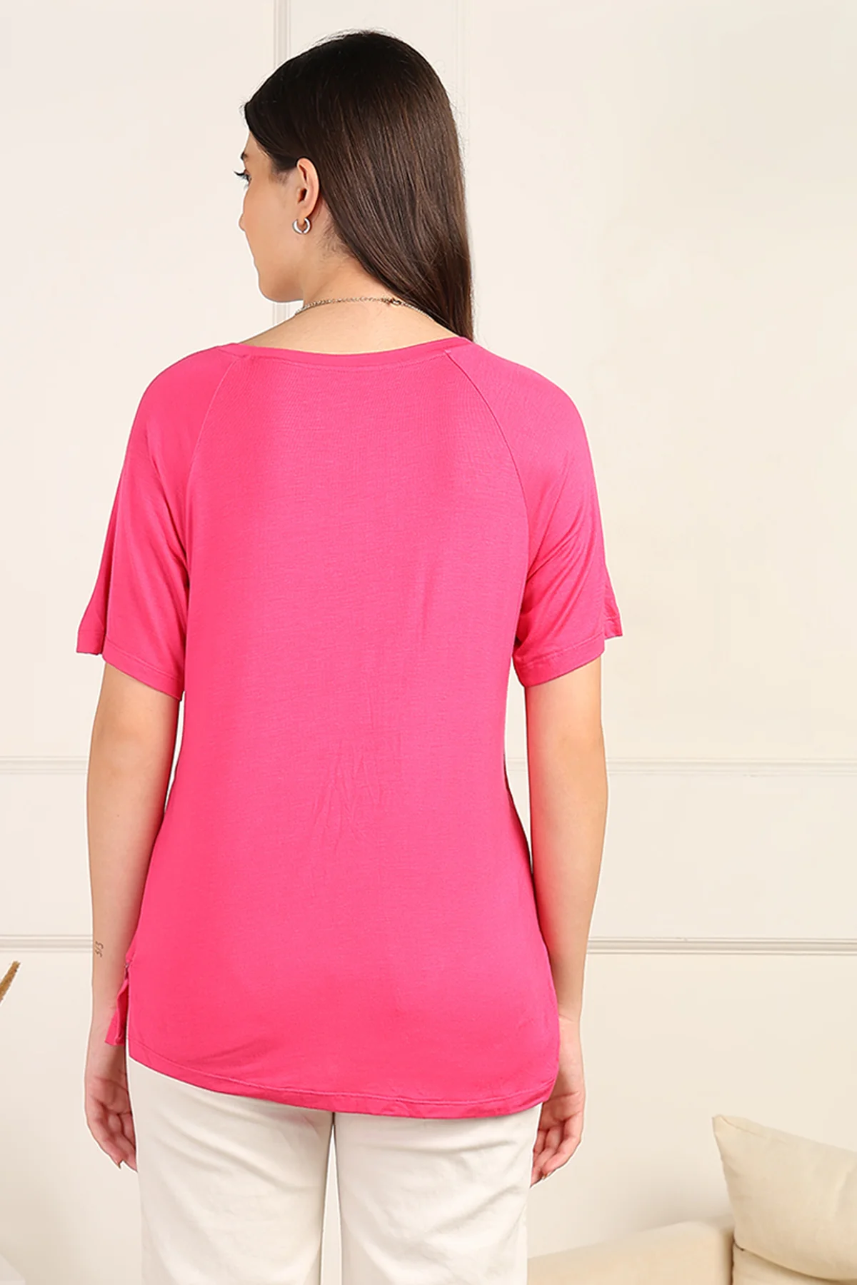 Fuchsia Solid Nursing Top with Side Zip Access - Image 5
