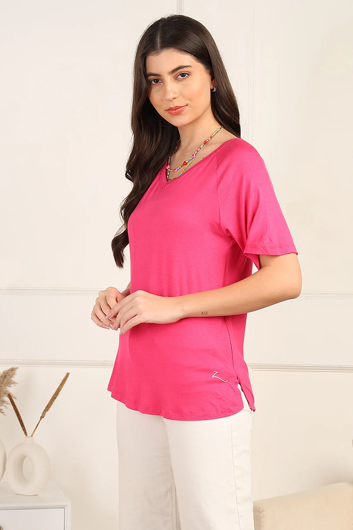 Fuchsia Solid Nursing Top with Side Zip Access - Image 7