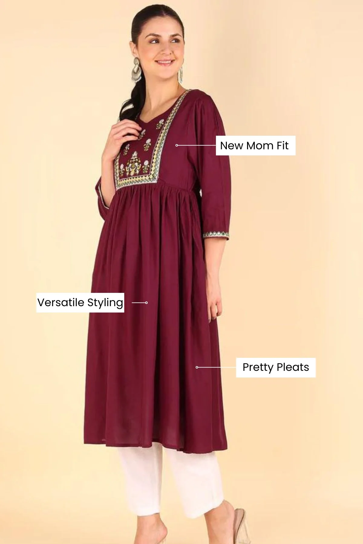 Maroon Maternity Feeding Kurti - Image 3
