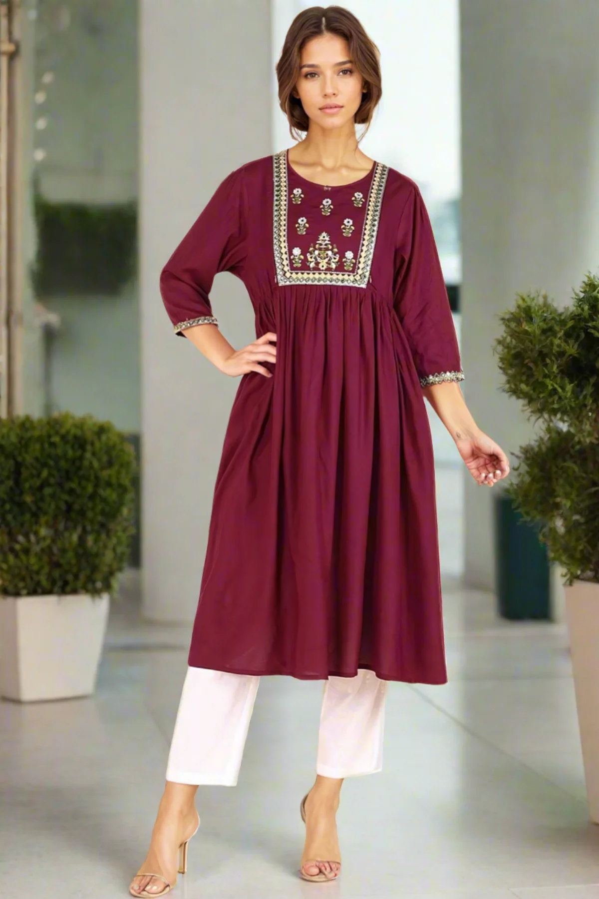 Maroon Maternity Feeding Kurti - Image 7