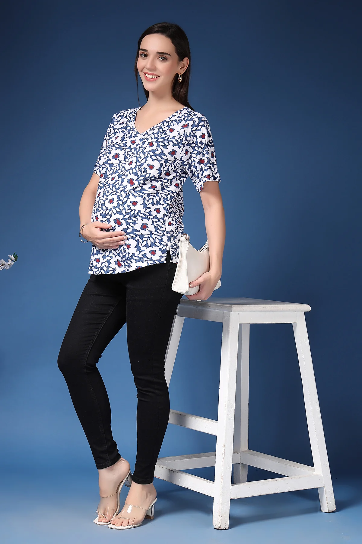 Navy Blue Side-Zip Maternity Feeding Top - Image 10