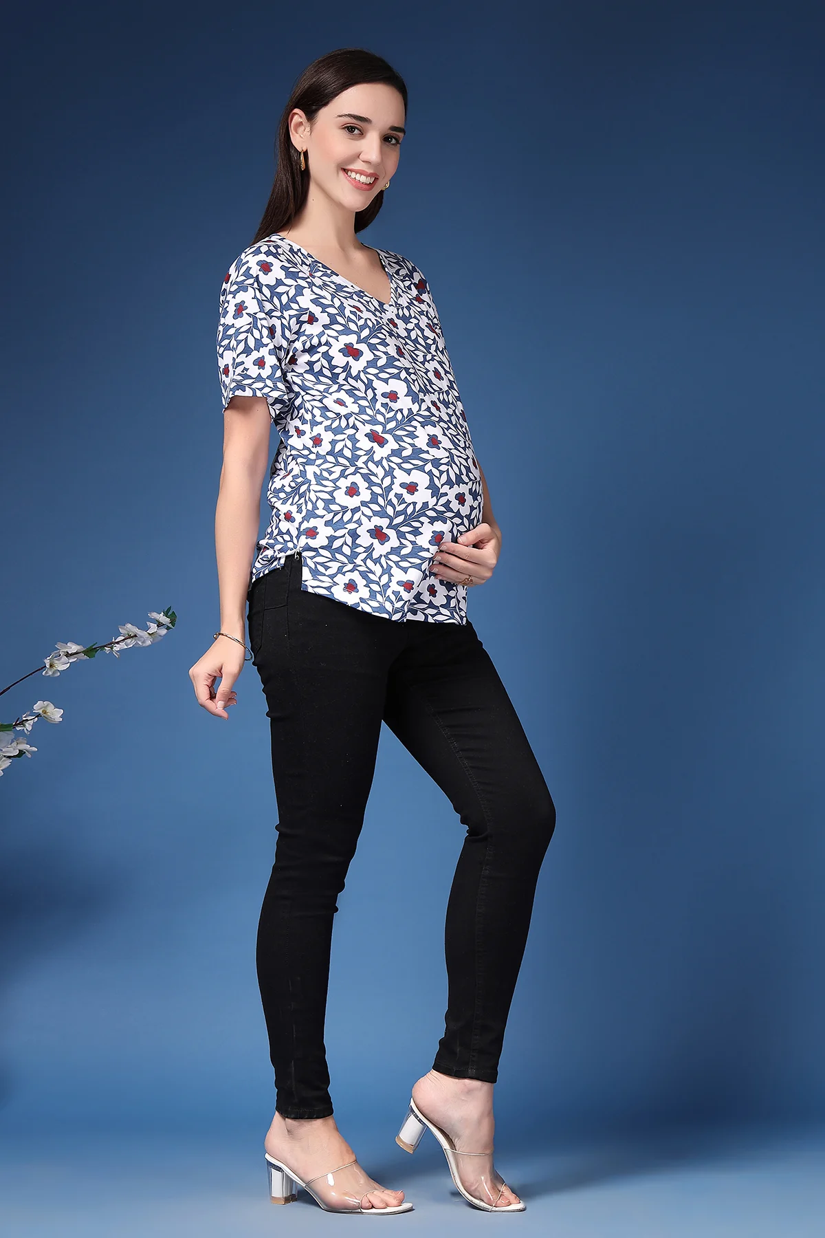 Navy Blue Side-Zip Maternity Feeding Top - Image 5