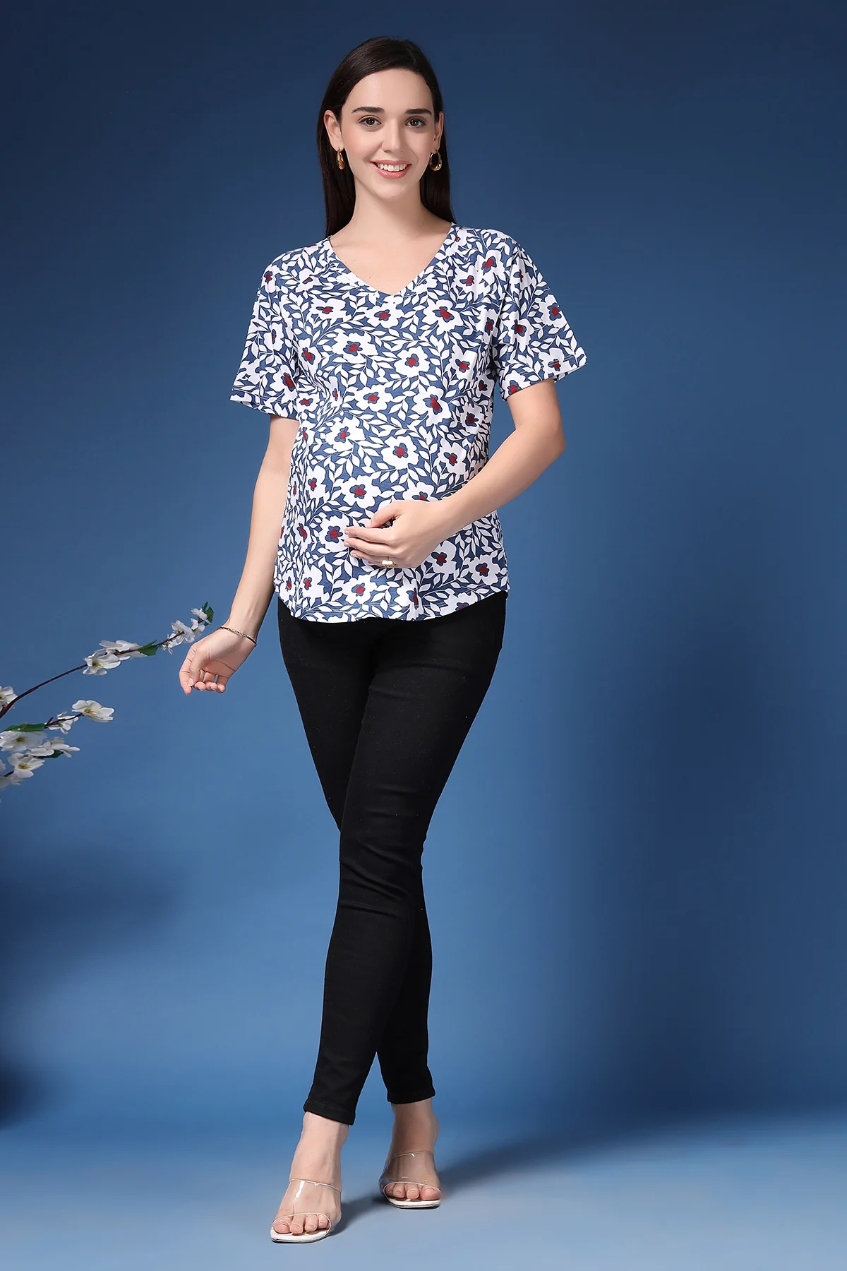 Navy Blue Side-Zip Maternity Feeding Top - Image 9