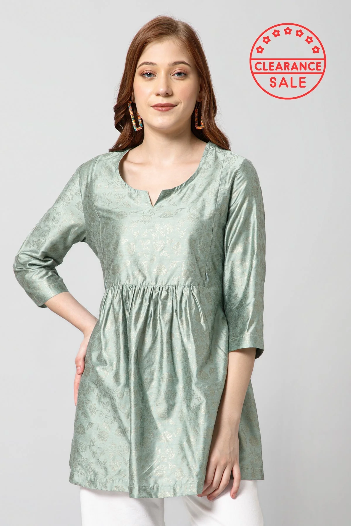 Pebble Grey Printed Maternity Short Top with Pocket - Image 12