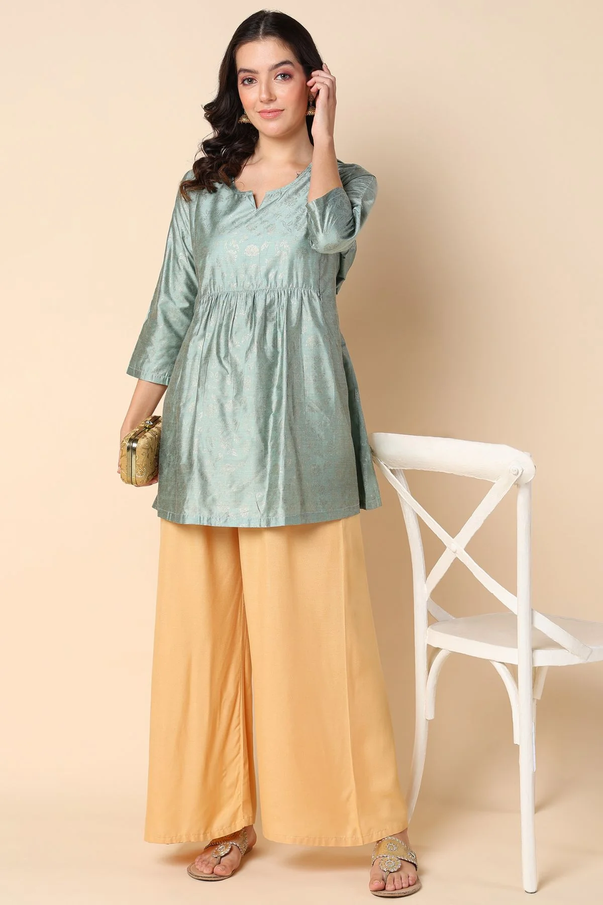 Pebble Grey Printed Maternity Short Top with Pocket - Image 5