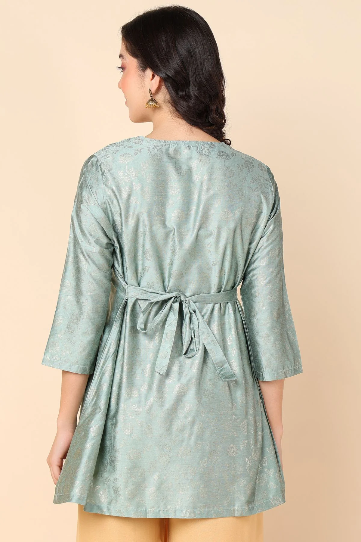 Pebble Grey Printed Maternity Short Top with Pocket - Image 6