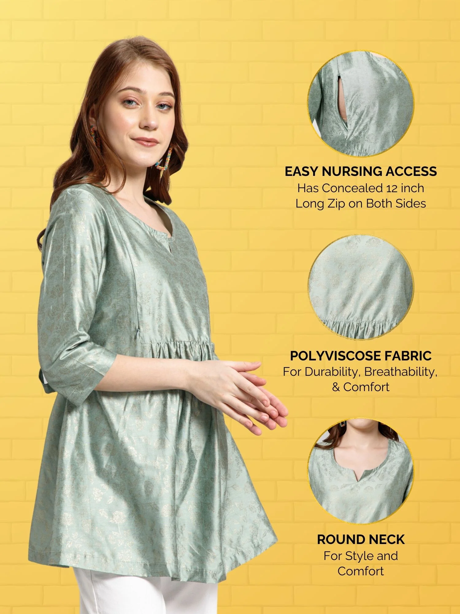 Pebble Grey Printed Maternity Short Top with Pocket - Image 8