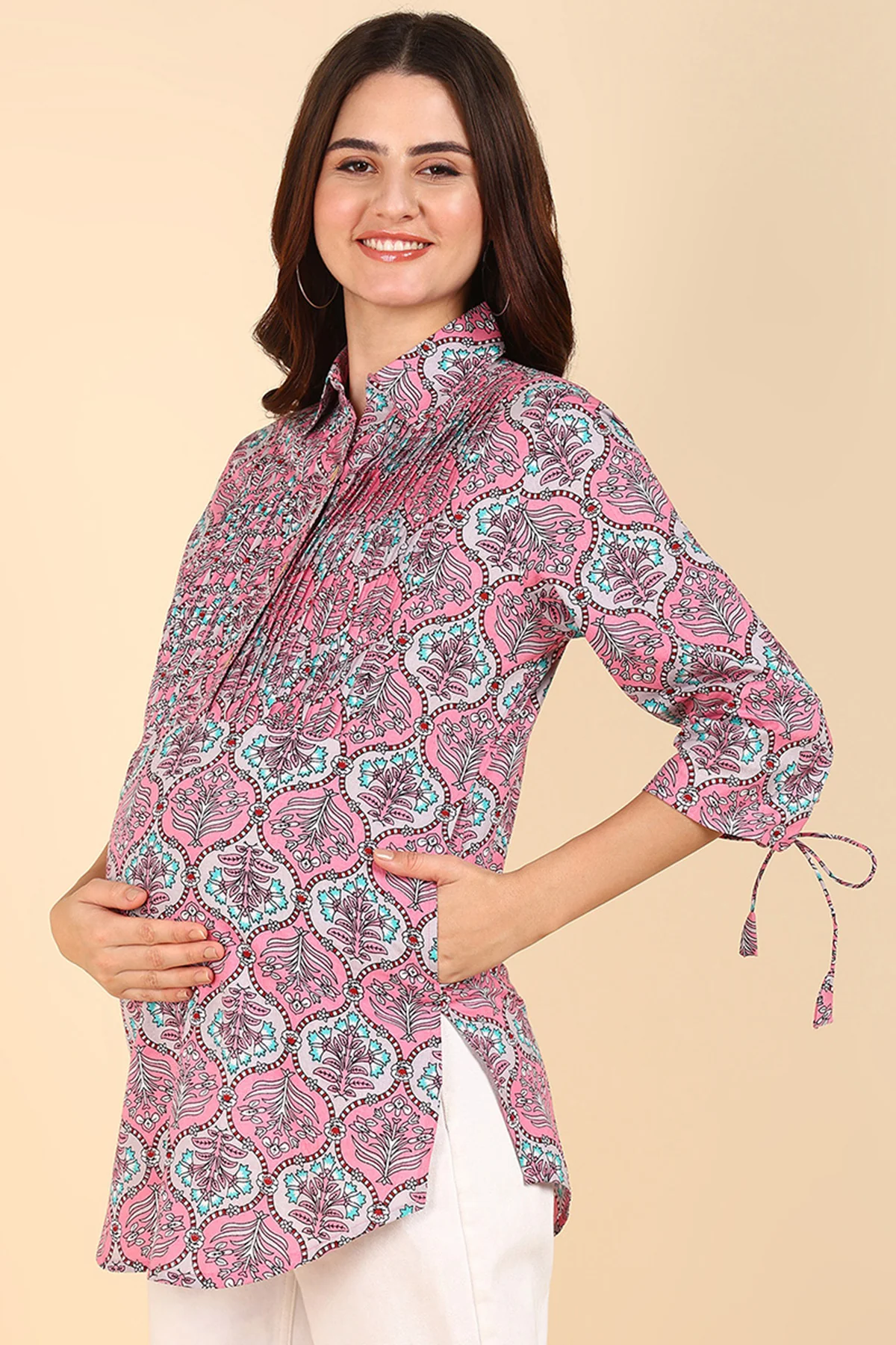 Floral 100% Cotton Zipless Maternity Kurti Top - Image 5