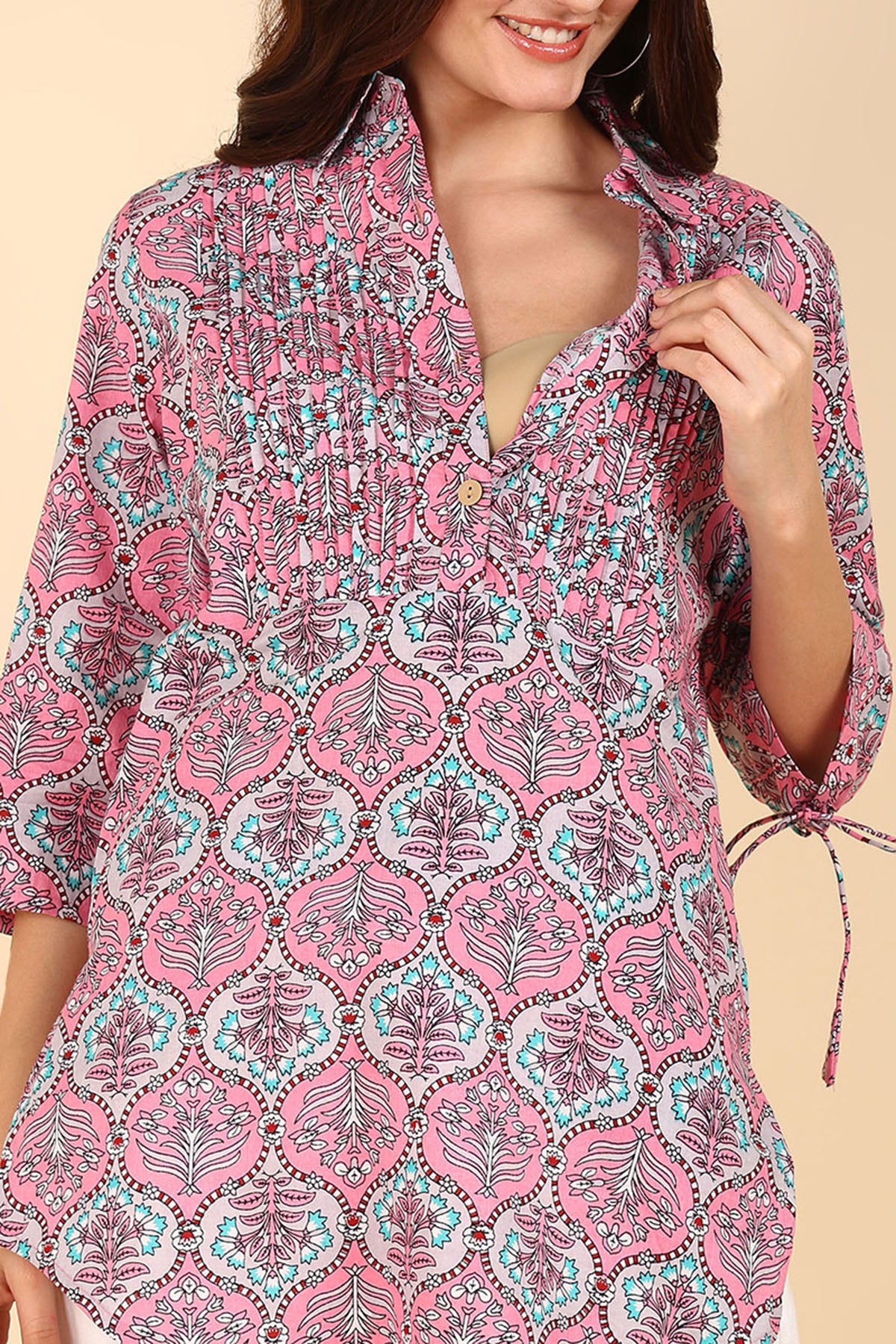 Floral 100% Cotton Zipless Maternity Kurti Top - Image 7