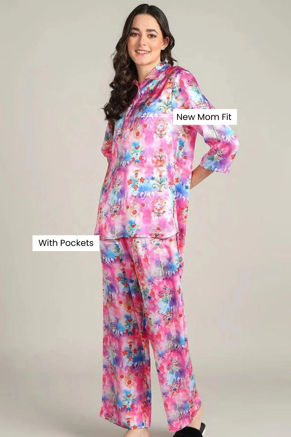 Pink Maternity Co-ord Set with Zipless Feeding - Image 3