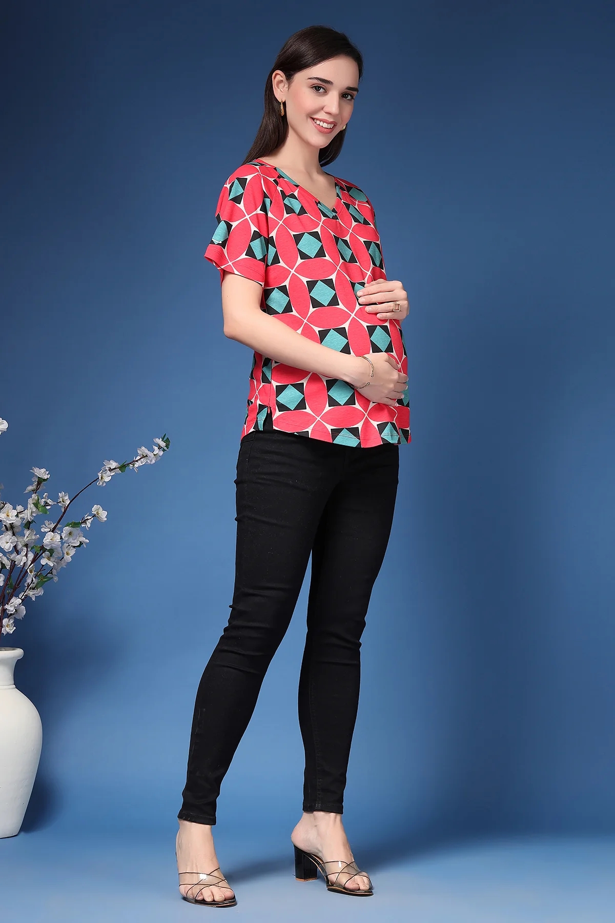 Red Maternity Feeding Top (Side Zip) - Image 11