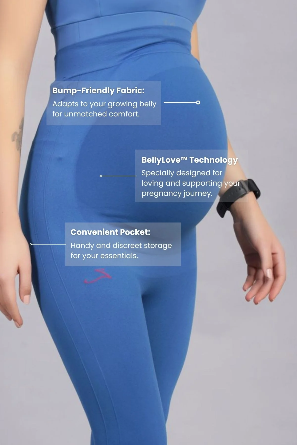 Seamless Adaptable Bump Support Federal Blue Maternity Leggings - Image 3