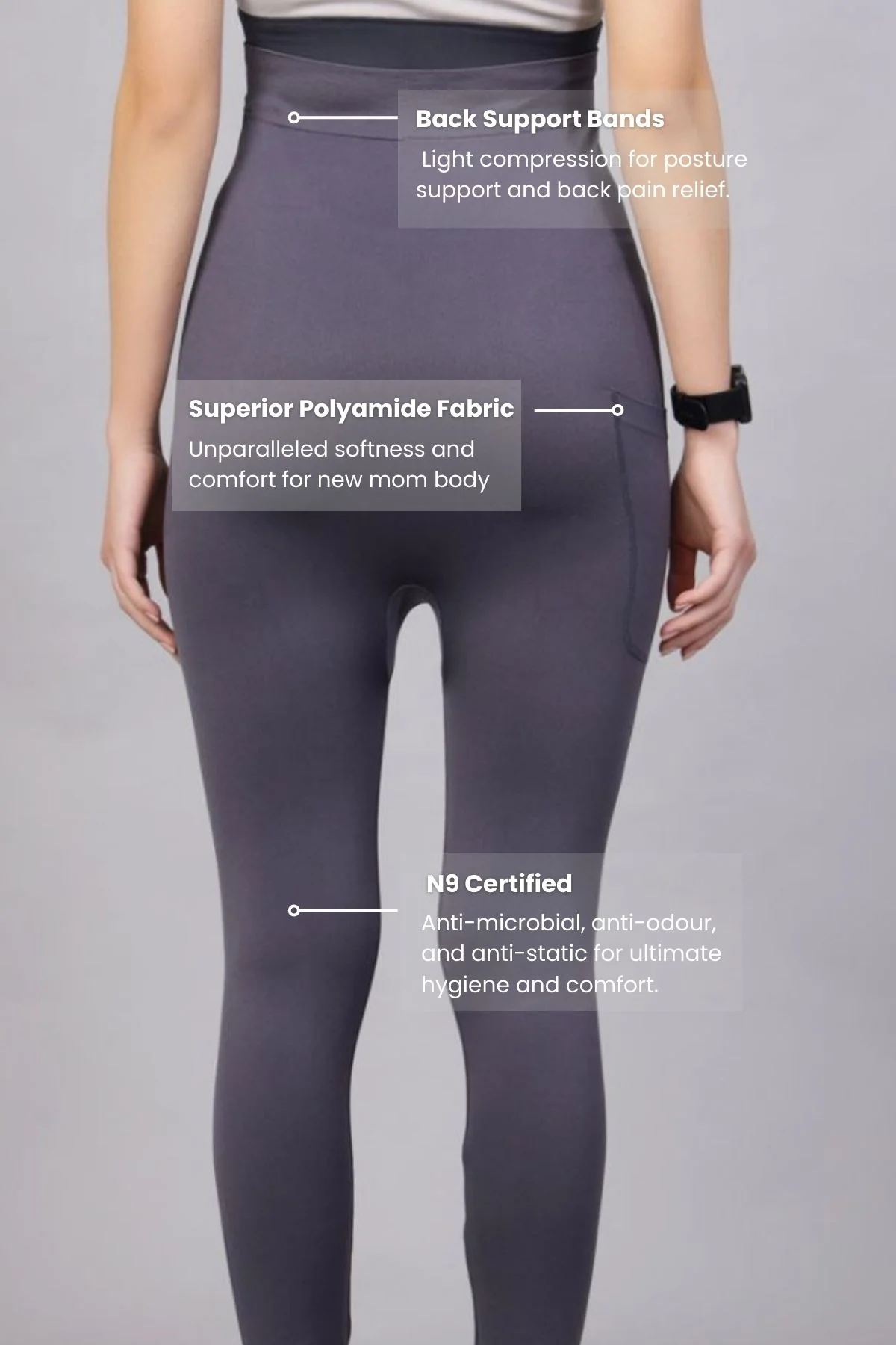Seamless Adaptable Bump Support Grey Maternity Leggings - Image 3