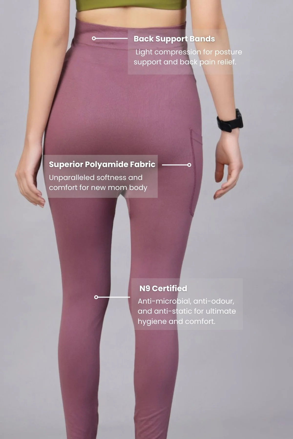 Seamless Adaptable Bump Support Tulipwood Maternity Leggings - Image 3