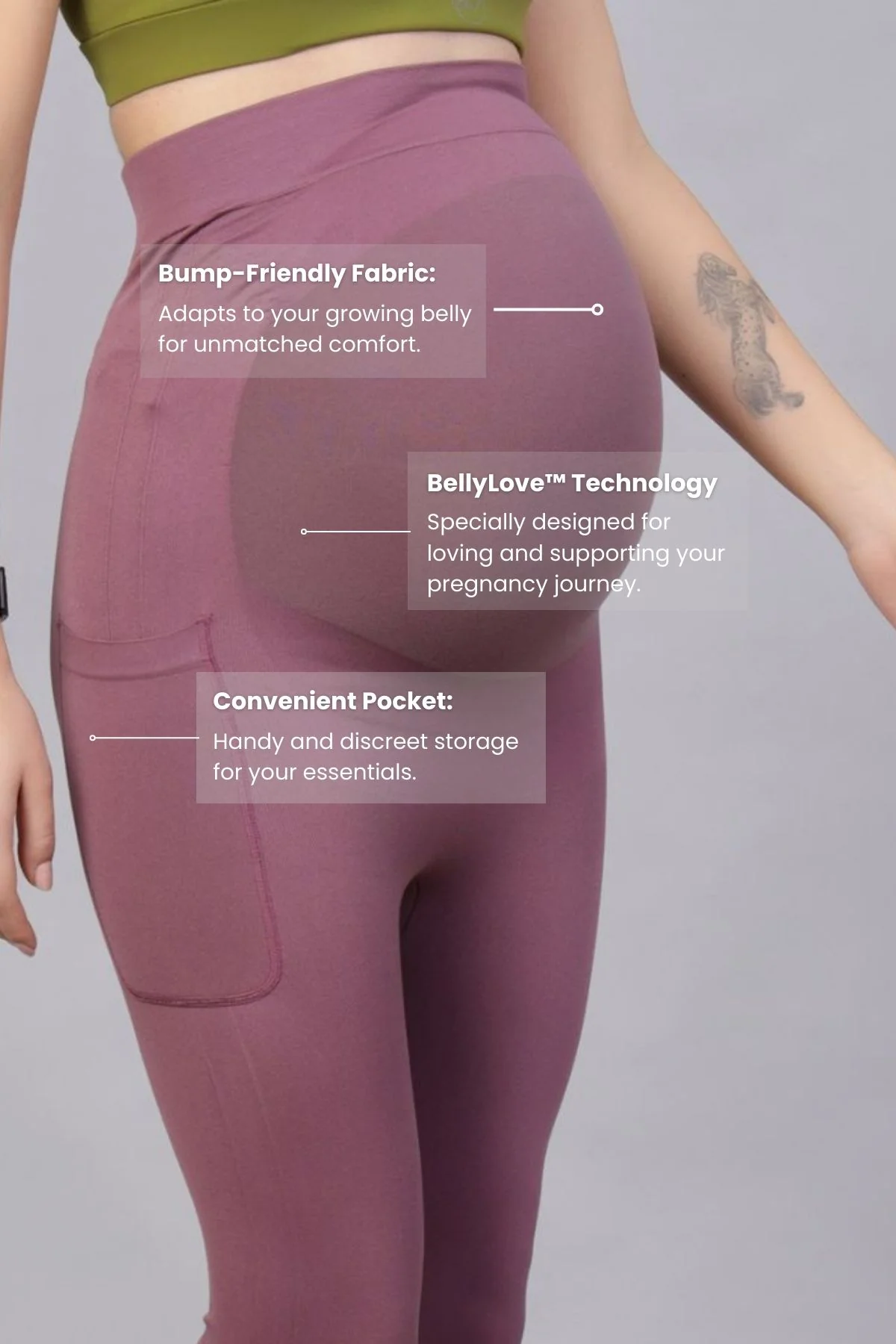 Seamless Adaptable Bump Support Tulipwood Maternity Leggings - Image 4