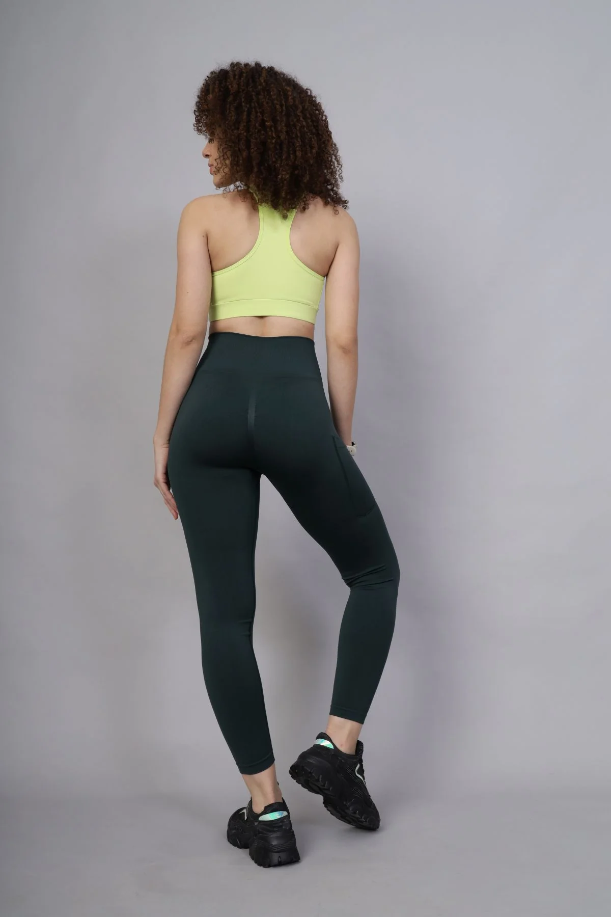 Seamless High Waisted Tummy Compression Green Postpartum Leggings - Image 7