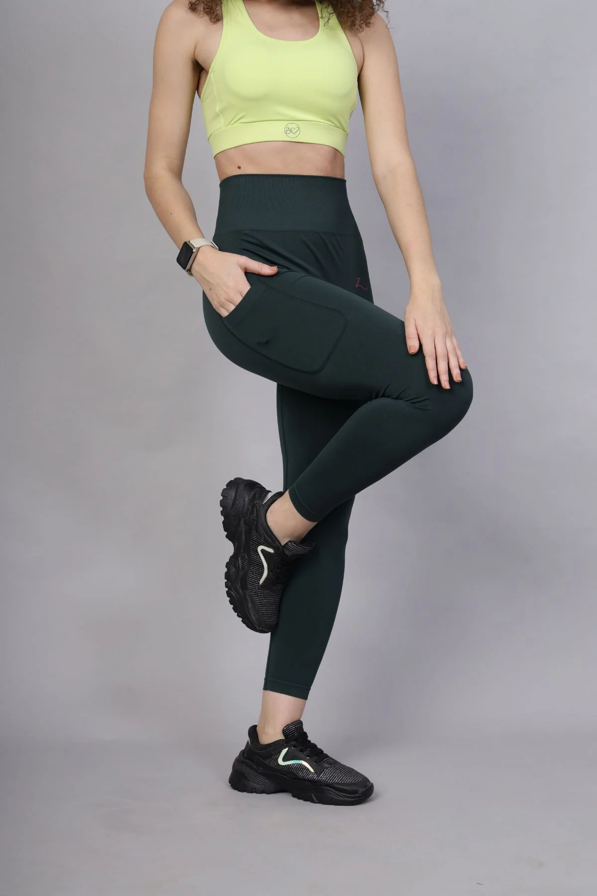 Seamless High Waisted Tummy Compression Green Postpartum Leggings - Image 8