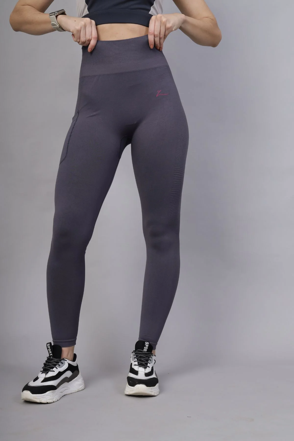 Seamless High Waisted Tummy Compression Grey Postpartum Leggings - Image 6