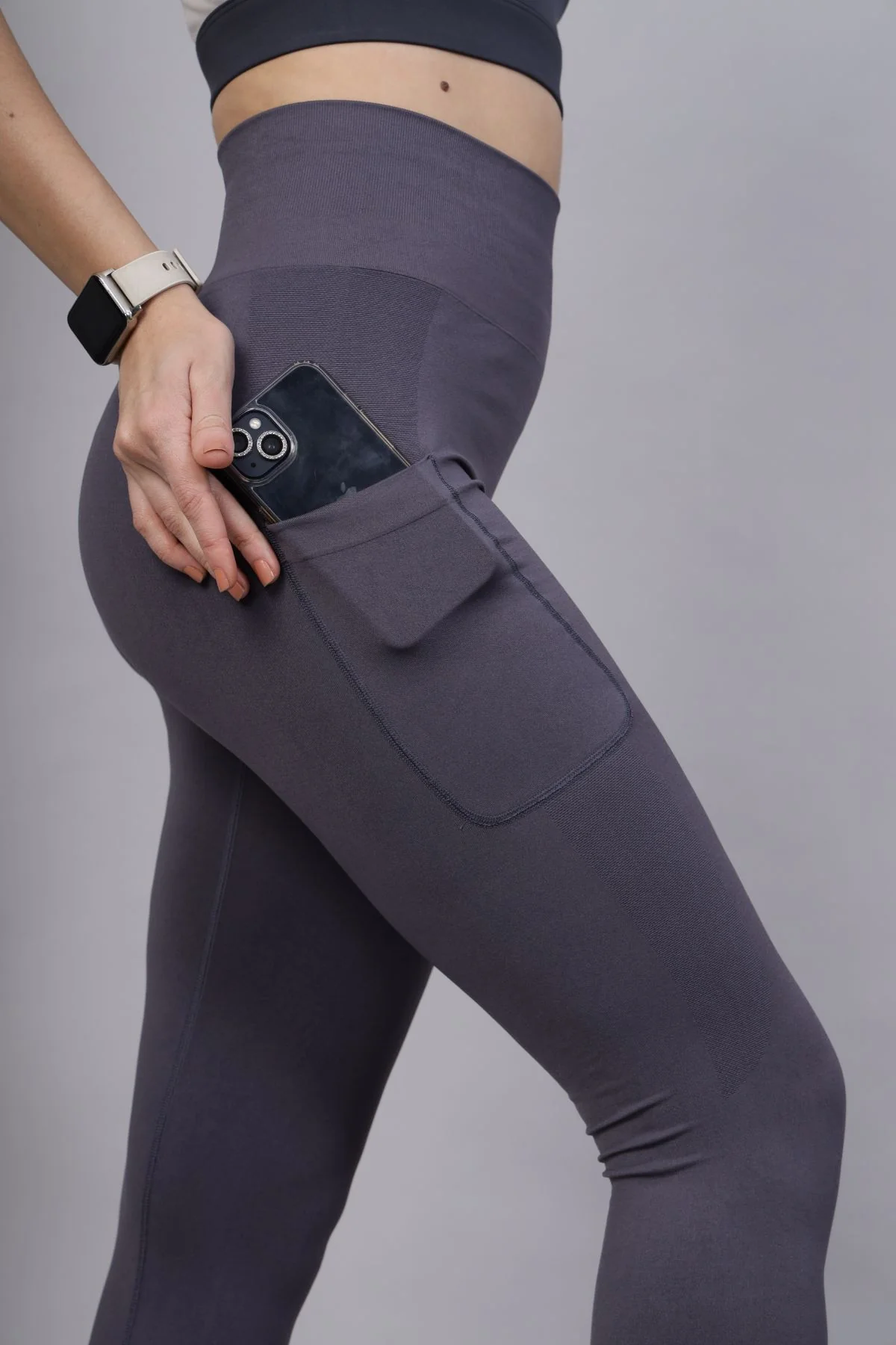 Seamless High Waisted Tummy Compression Grey Postpartum Leggings - Image 7
